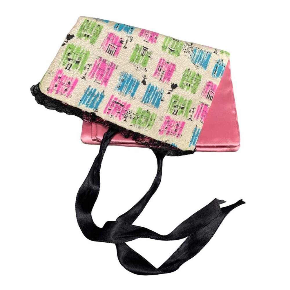 Vintage Satin Accordion Jewelry Travel Organizer With Ribbon Ties